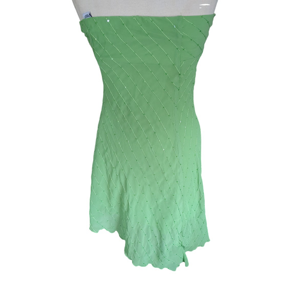 NWT Size 9 Nikki Mac green strapless asystemmical sequin women's dress #21 - Picture 3 of 5